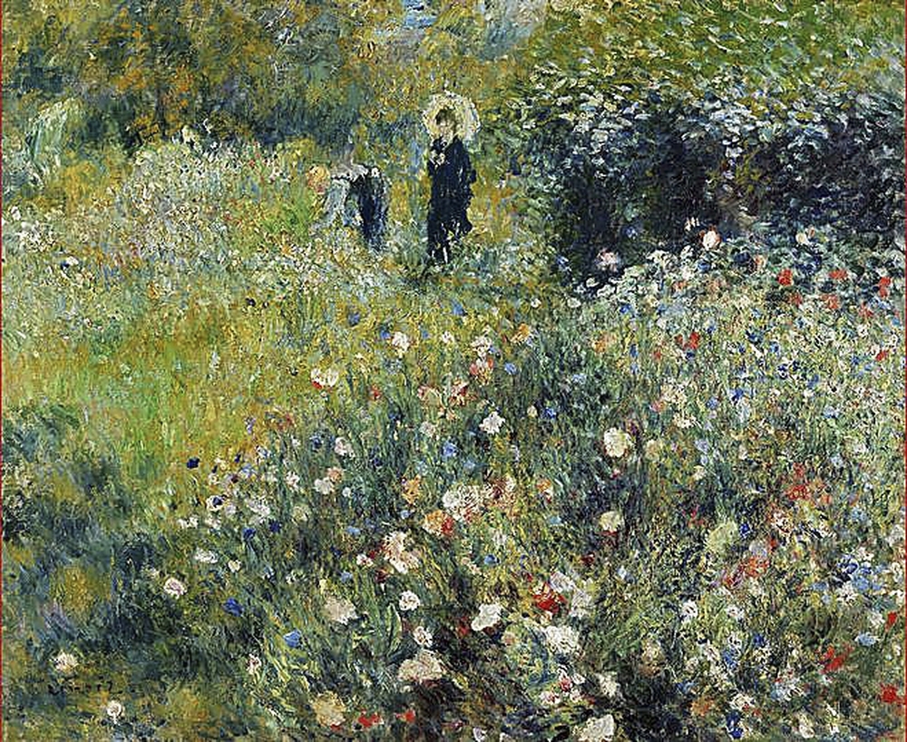 Renoir pinta a ‘Mujer con sombrilla en un jardín’.