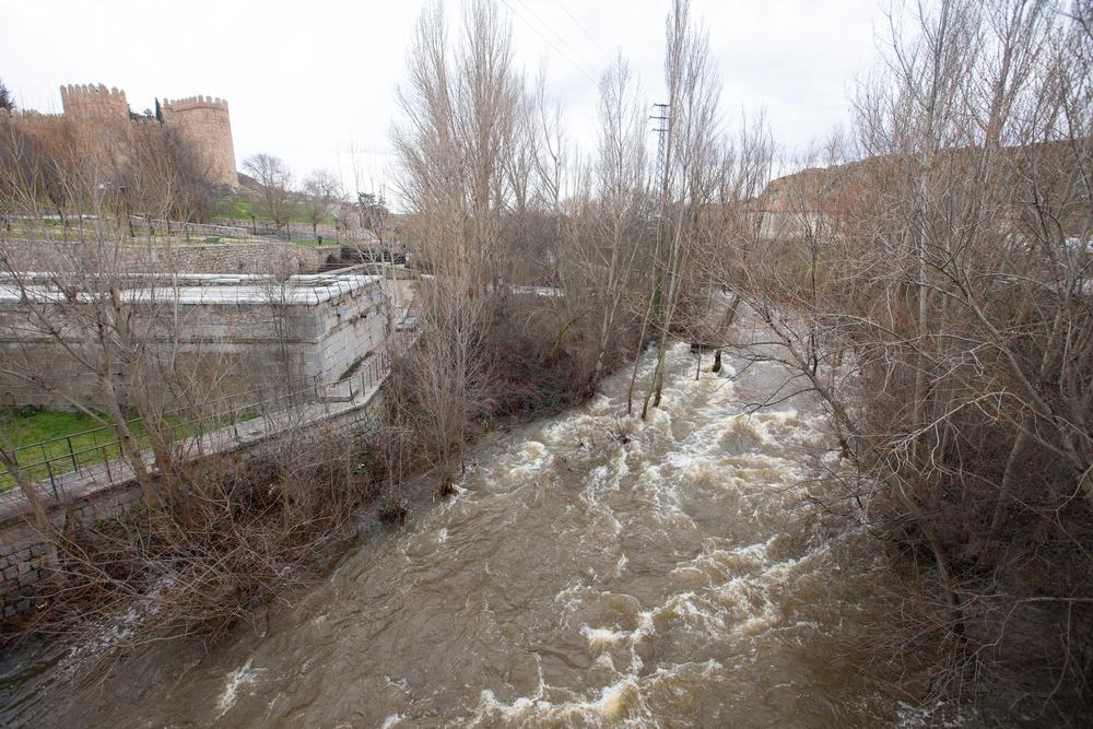 Las lluvias de los últimos días han hecho aumentar el cauce del rio Adaja.  / DAVID CASTRO